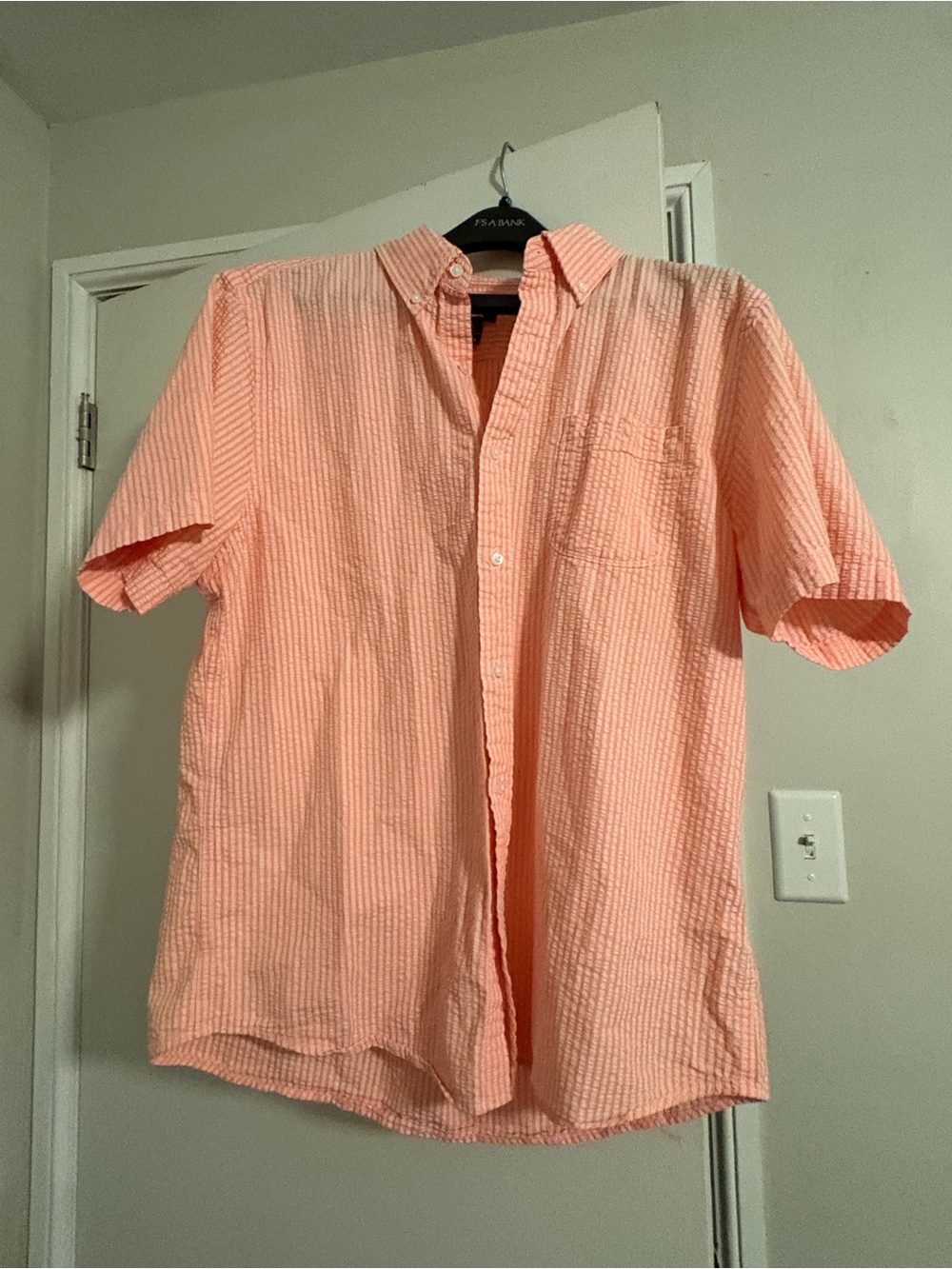 Lands End Orange and white striped short sleeve button down shirt Men’s large